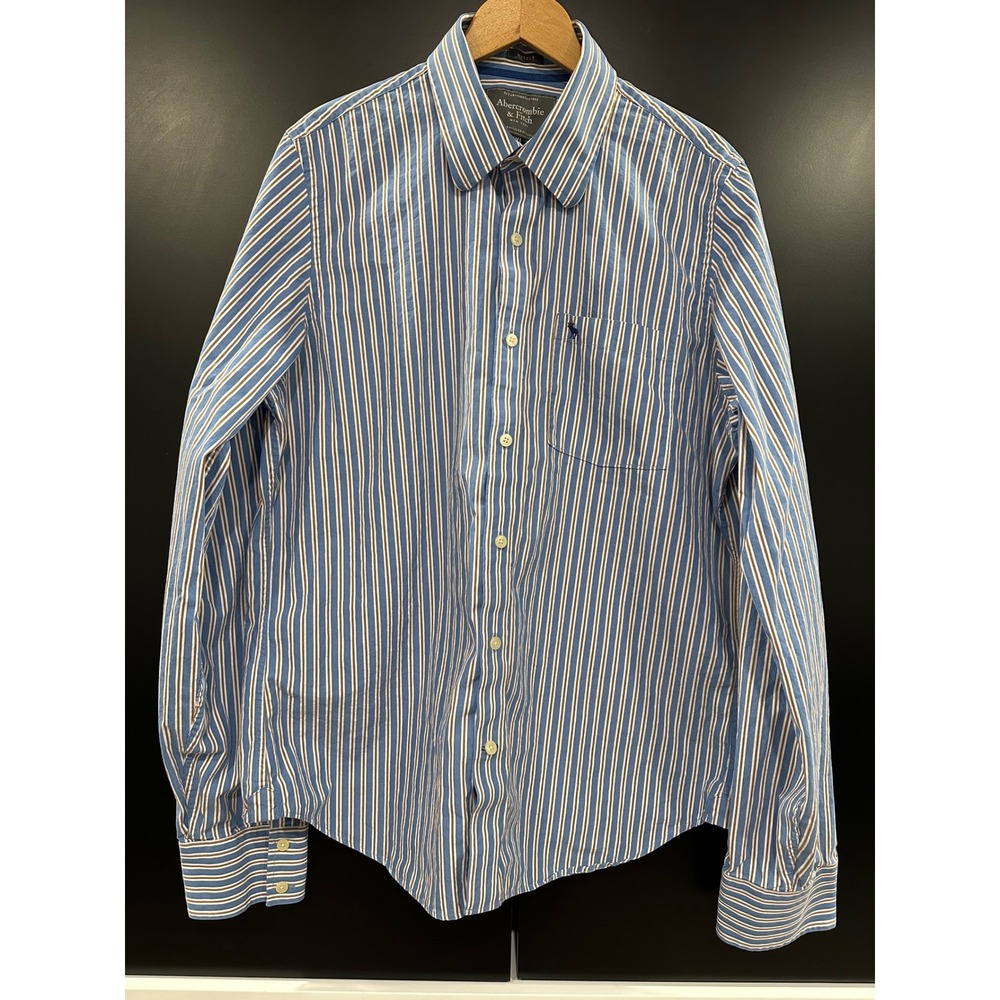 Abercrombie & Fitch Mens XXL Muscle Fit Stripe Button Down Shirt Blue Brown